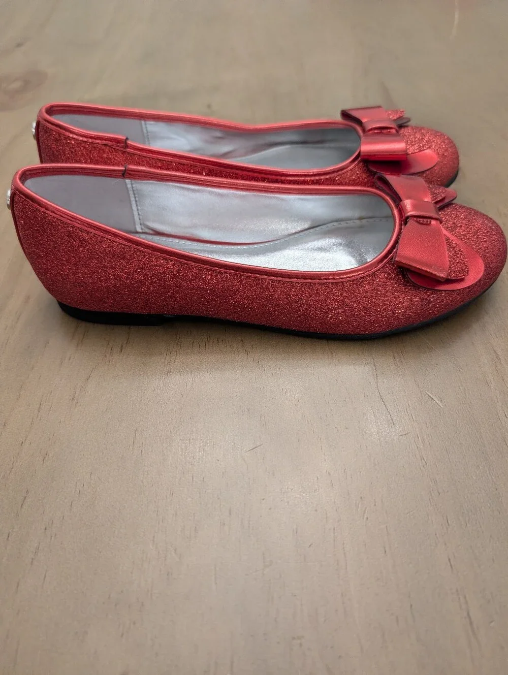 Nina Red Glitter Bow Ballerina Flats Little Girl Size 3 NWOT Never Worn